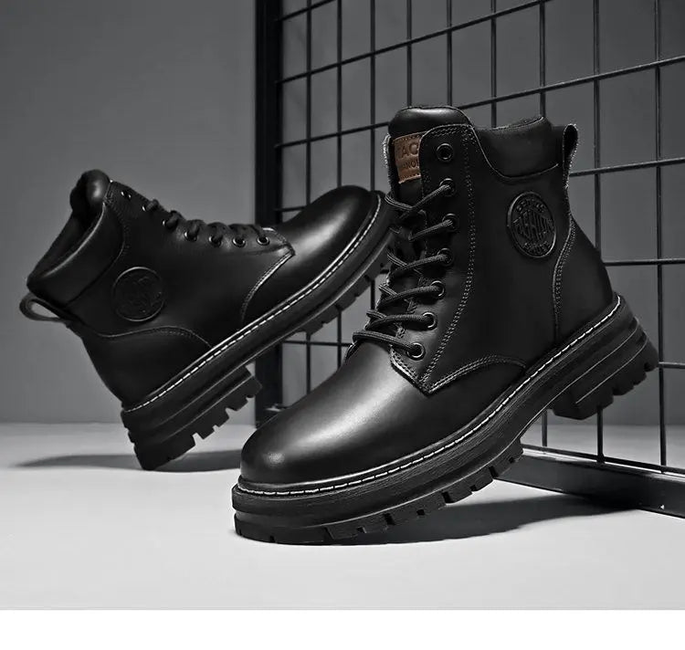 Men's Retro High Top Motorcycle Ankle Boots – Lace-Up Work Boot Motorcycle Ankle Boots Axl