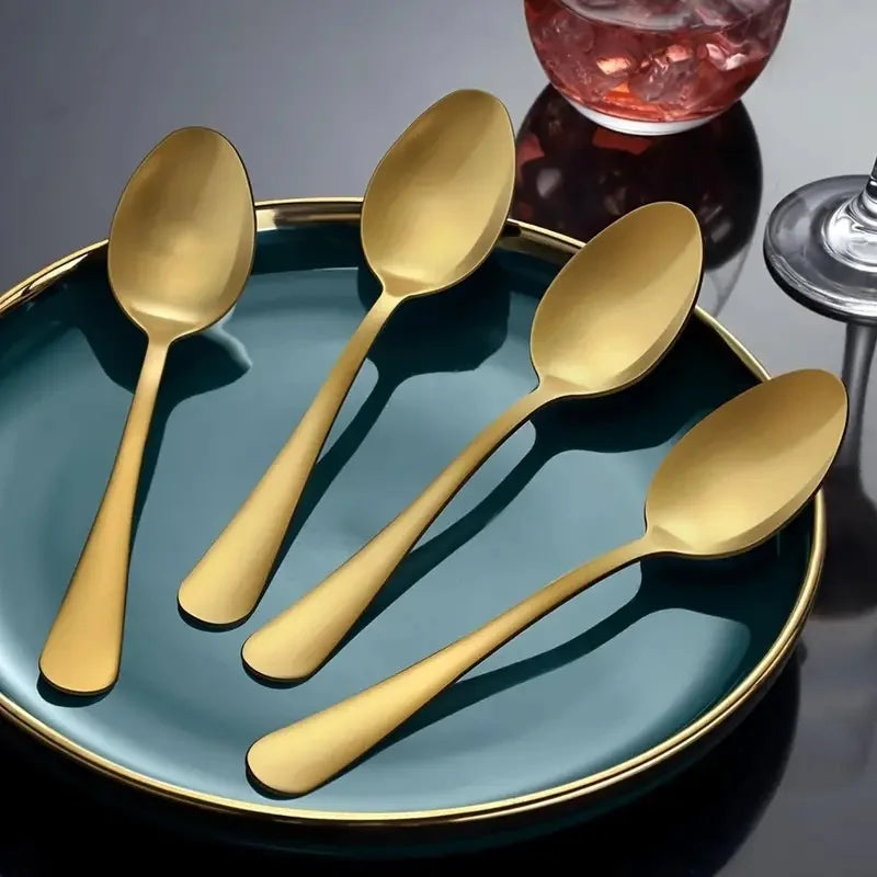 8-Piece Gold Stainless Steel Coffee & Tea Spoons Set Flatware Spoon Set Axl