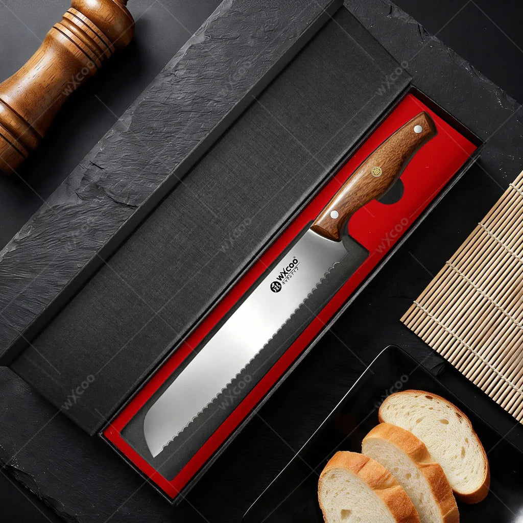WXCOO Japanese Santoku Knife Set – 5-Piece Stainless Steel Kitchen Knife Set Axl bread knife