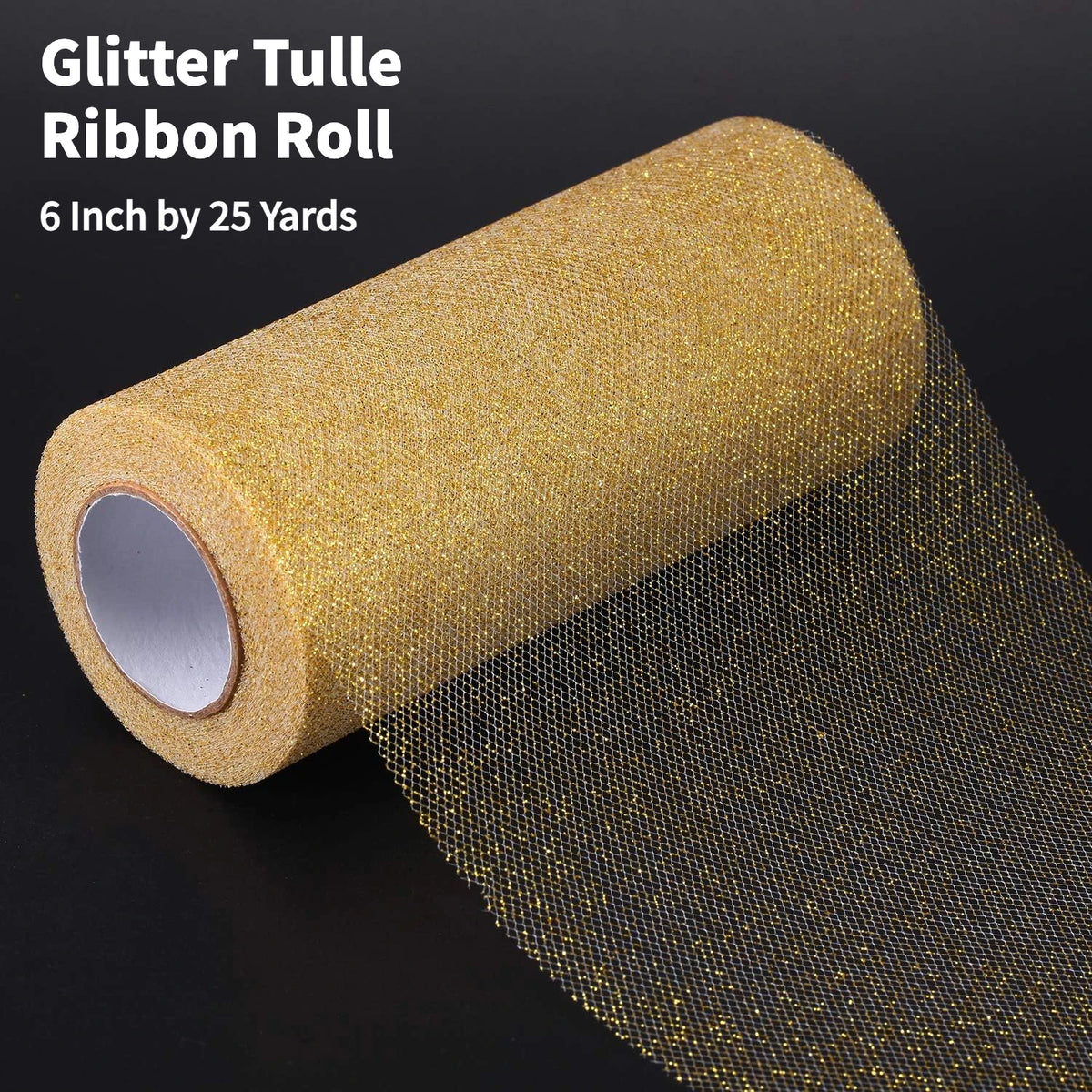 Gold Glitter Tulle Roll – 6" x 25 Yds Shimmer Mesh Ribbon Craft Fabric Ribbon Axl