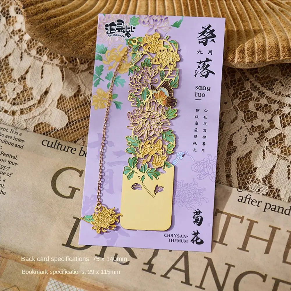 Retro Metal Hollow Flower Bookmark with Tassel | Chinese Style Metal Bookmark Axl Style 9