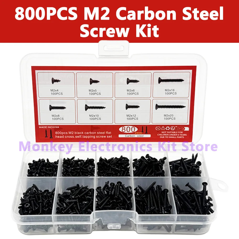 800 Pcs M2 Black Phillips Self-Tapping Screw Assortment Kit Screw Assortment Kit Axl