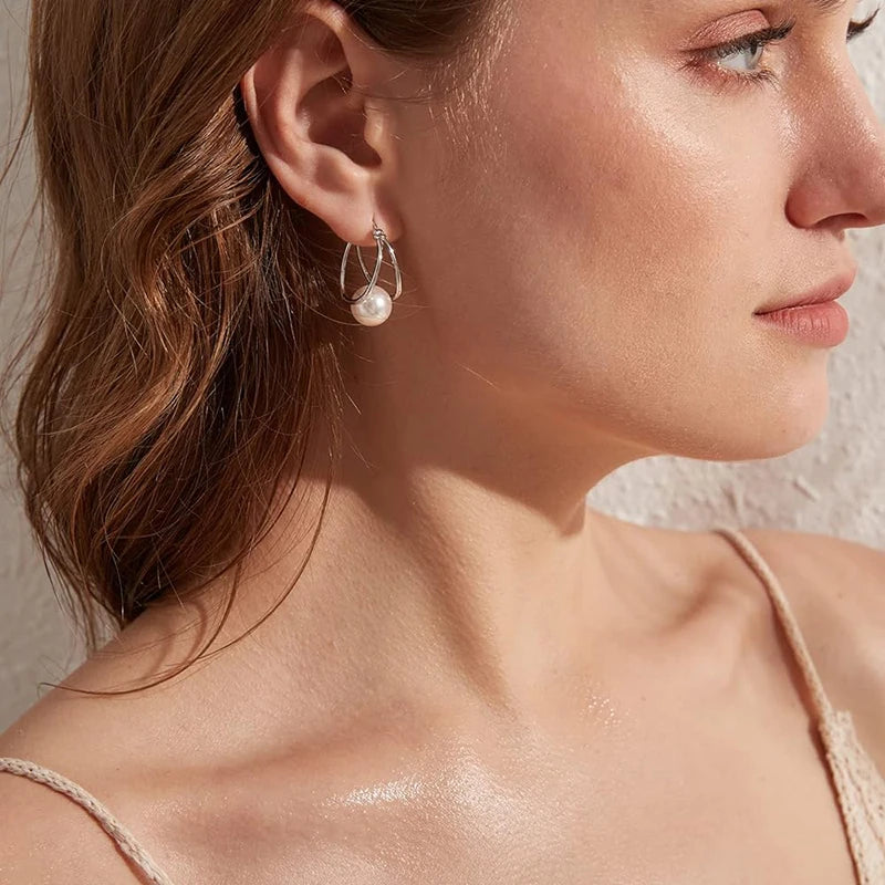 Huitan Imitation Pearl Hoop Earrings – Silver Fashion Jewelry Pearl Hoop Earrings Axl