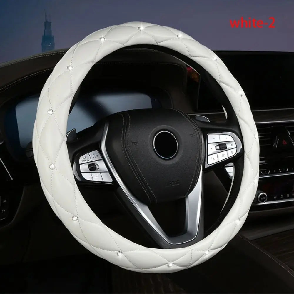 Diamond PU Leather Steering Wheel Cover – Black & Pink Steering Wheel Cover Axl white-2