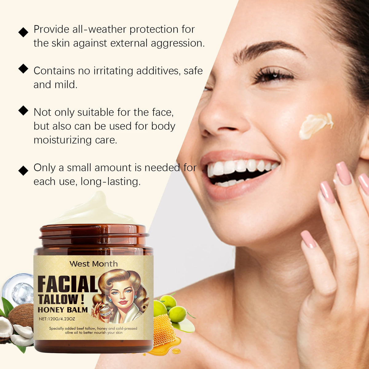 Grass-Fed Beef Tallow Face Cream – Moisturizing & Firming Face Moisturizer Cream Axl
