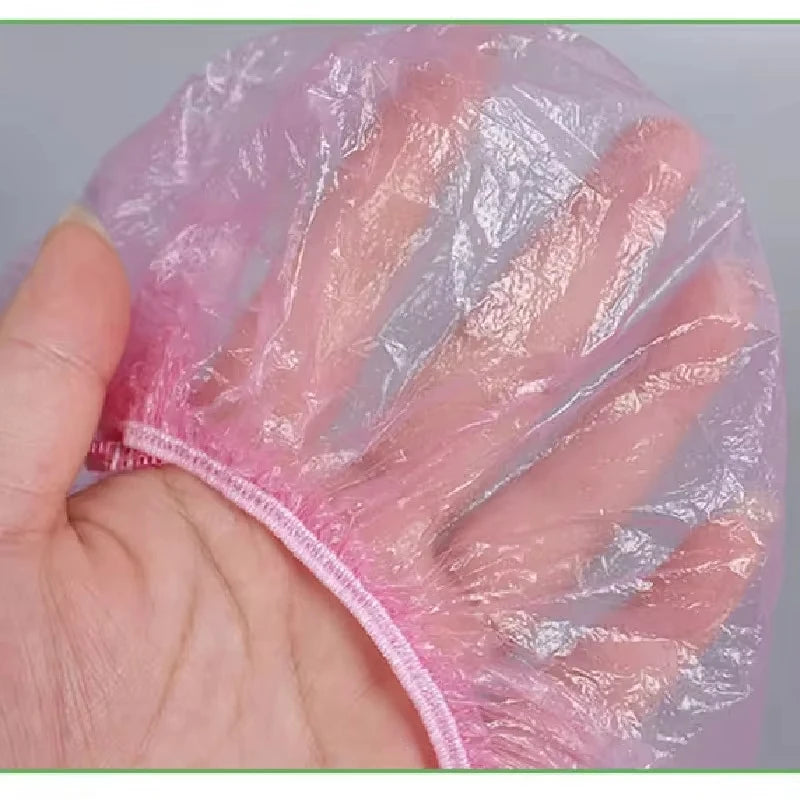 100-Pack Disposable Shower Caps – Waterproof Elastic Plastic Disposable Shower Cap Axl