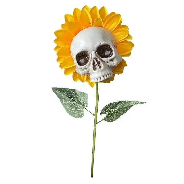 Skeleton Sunflower Halloween Garden Stake – Skull Yard Decor Halloween Garden Stake Axl B