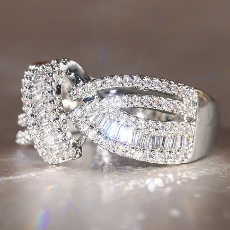 Huitan CZ Wedding Band – Sparkling Cubic Zirconia Ring for Women CZ Wedding Band Ring Axl