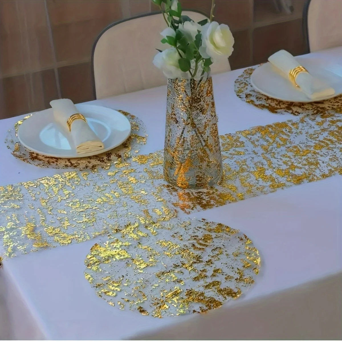10-Pack Round Gold Foil Placemats – Party & Holiday Table Decor Table Placemats Axl