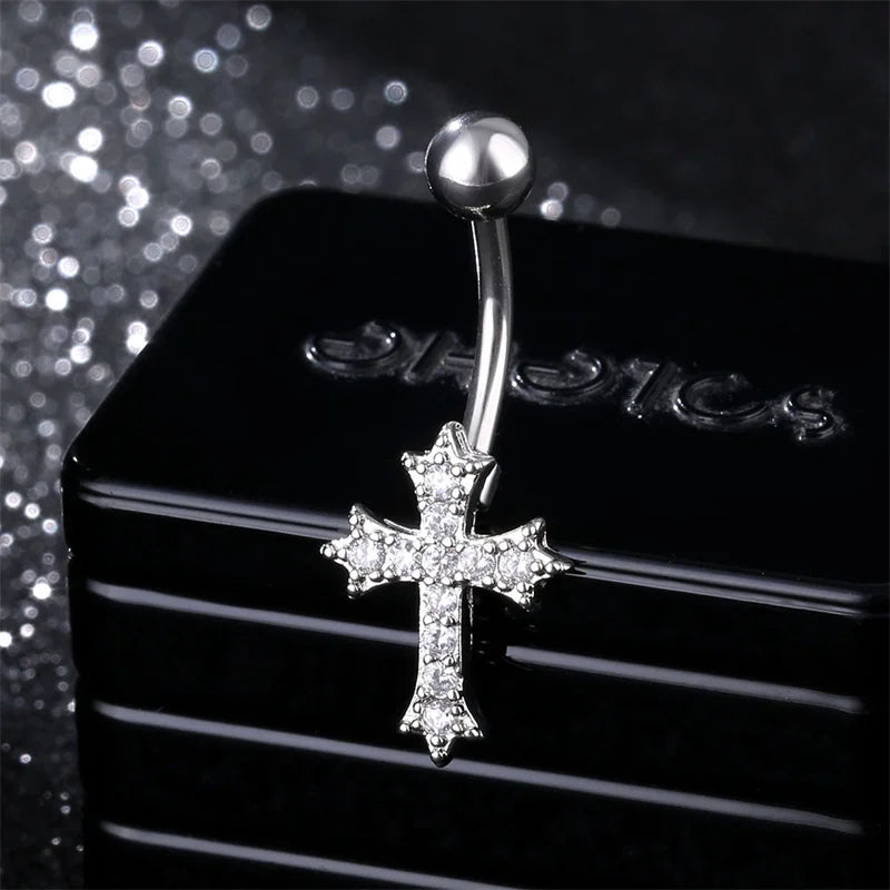 Cross Belly Button Ring – Stainless Steel Navel Piercing Jewelry Belly Button Ring Axl