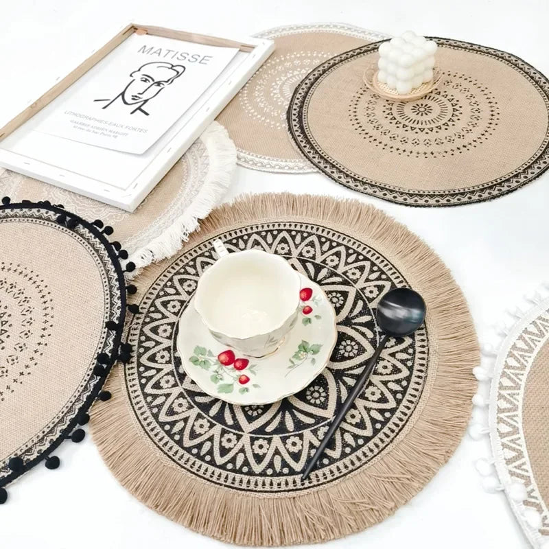 Nordic Round Floral Placemat – Cotton Linen Table Mat 37cm Table Placemat Axl