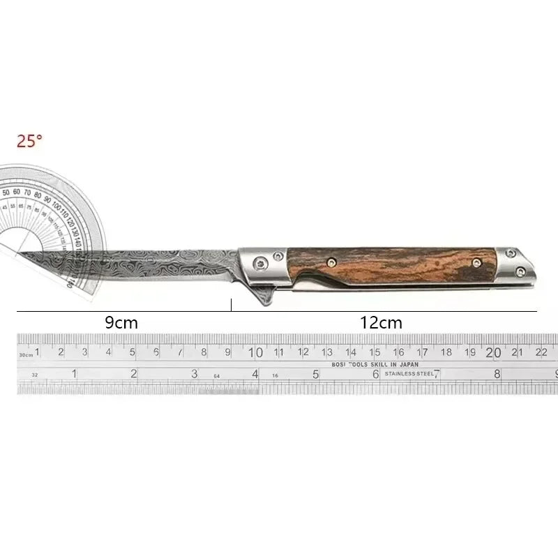 PLYS Folding Pocket Knife – Damascus Steel & Wood Handle EDC Folding Pocket Knife Axl