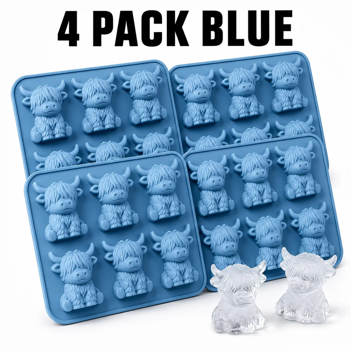 3D Highland Cow Silicone Ice Cube Tray – Yak Mold for Drinks Silicone Ice Cube Tray Axl 4 PACK Blue