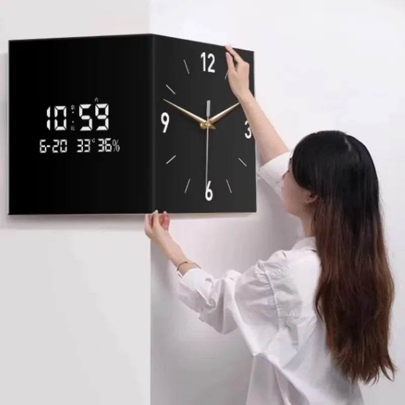 Double-Sided Nordic Silent Corner Wall Clock | 40cm Quartz Wall Clock Axl