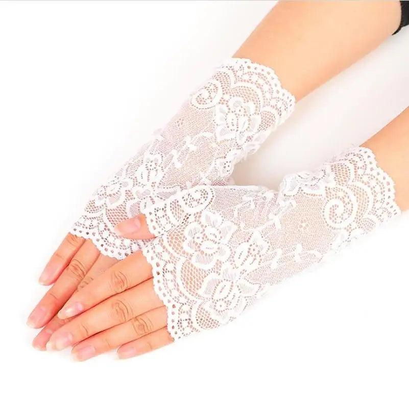 Women's Half-Finger Lace Mesh Gloves – UV Sun Protection Lace Sun Gloves Axl WHITE One Size