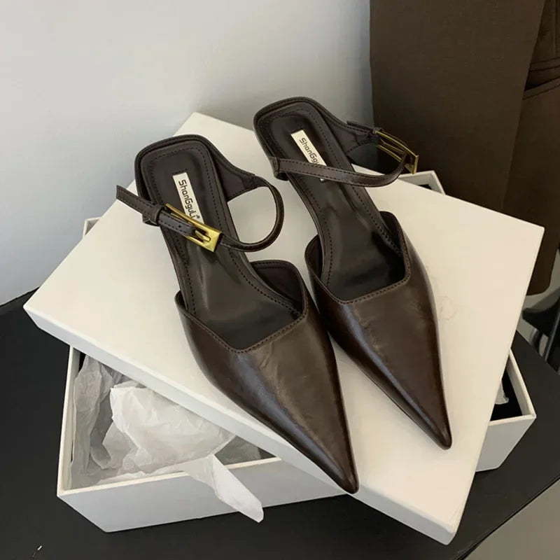 Women's Pointed Toe Mule Pumps – Low Heel Slingback Party Shoes Mule Pump Heels Axl