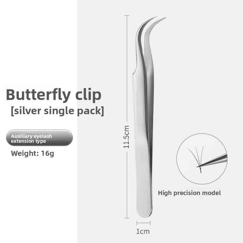 Silver Eyelash Extension Tweezers – Dolphin & Feather Precision Set Eyelash Tweezers Set Axl Mirror light-Butterf