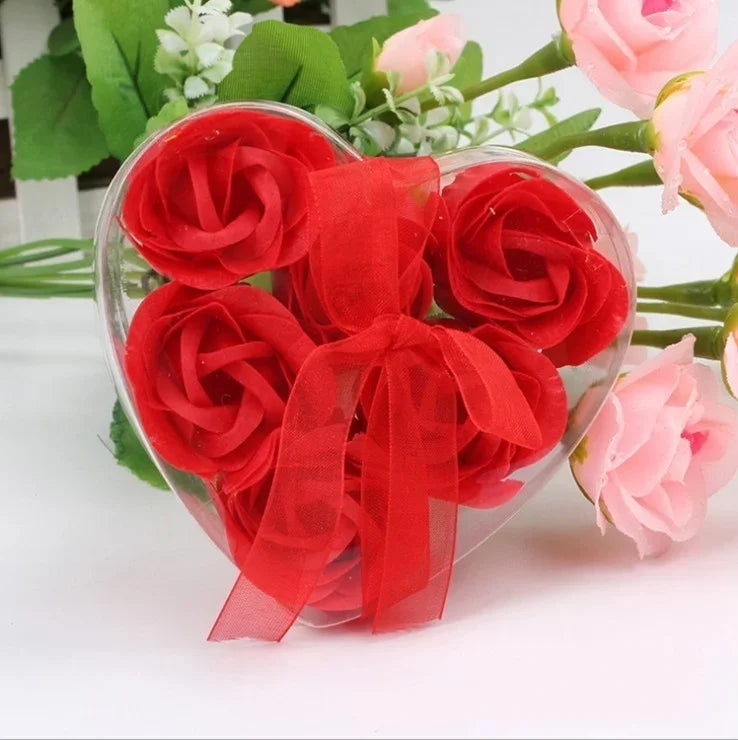 Rose Flower Soap Gift Box 6 Pcs – Wedding & Valentine's Favour Novelty Soap Gift Set Axl Red
