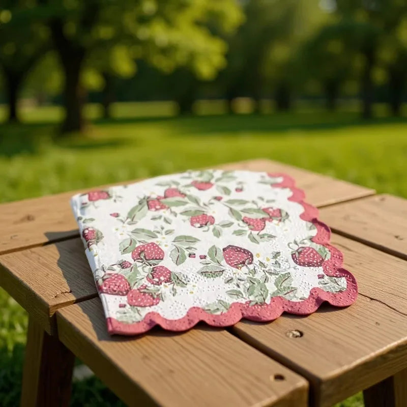 Strawberry Red Paper Napkins – Scalloped Edge 25x25cm Party Decorative Paper Napkins Axl