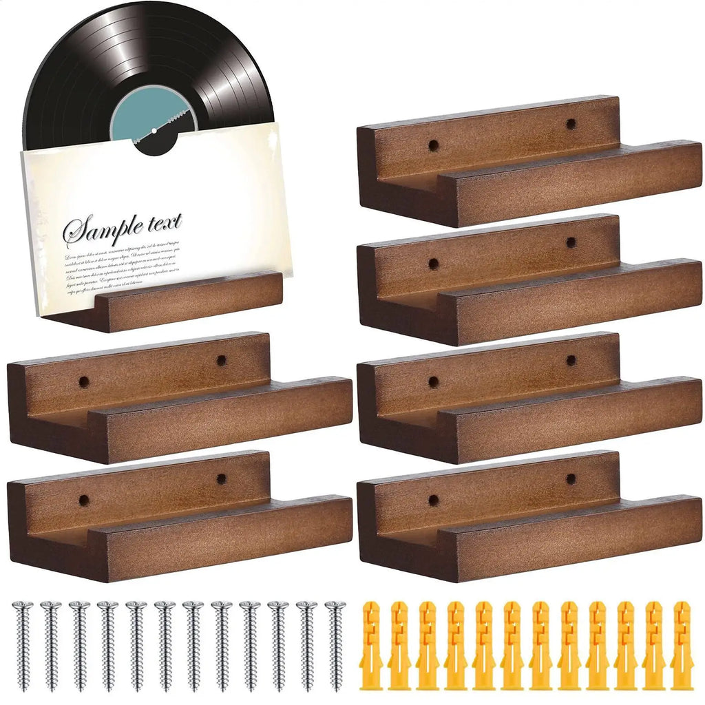 6-Pack Wood Vinyl Record Wall Mount Shelf | Album Display Wall Display Shelf Axl