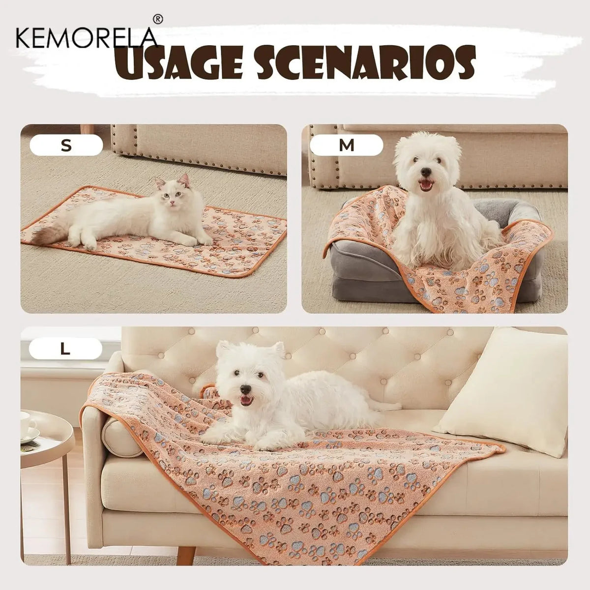 KEMORELA 3-Pack Soft Fleece Pet Blankets for Dogs & Cats Pet Fleece Blanket Axl