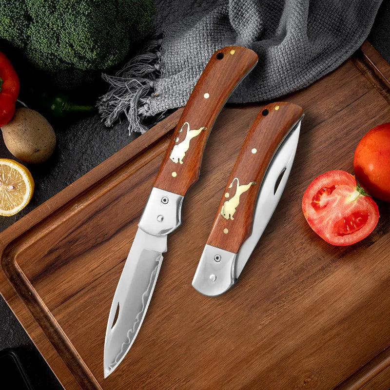 Damascus VG10 Folding Kitchen Knife – Wooden Handle | InLeung Folding Kitchen Knife Axl