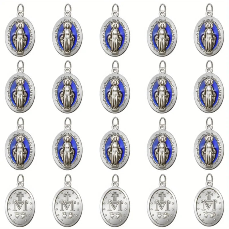 10-Pack Miracle Medal Catholic Madonna Pendant Charms with Loop Religious Pendant Charms Axl Silver 10pcs