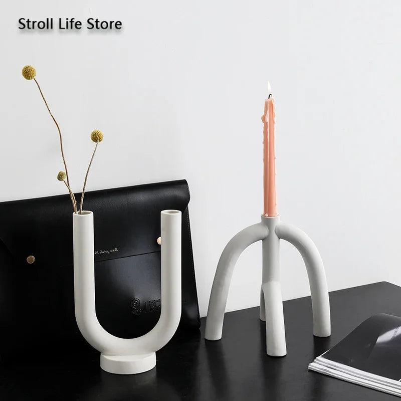 Nordic Ceramic Candle Holder – White Minimalist Candlestick Ceramic Candle Holder Axl