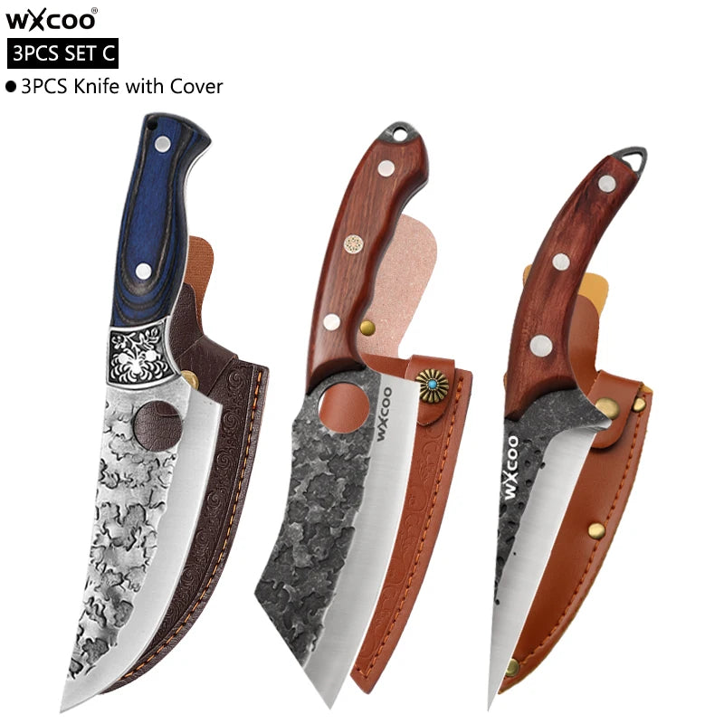 WXCOO Forged Boning Knife – Stainless Steel Butcher Knife Boning Knife Axl 3PCS SET C