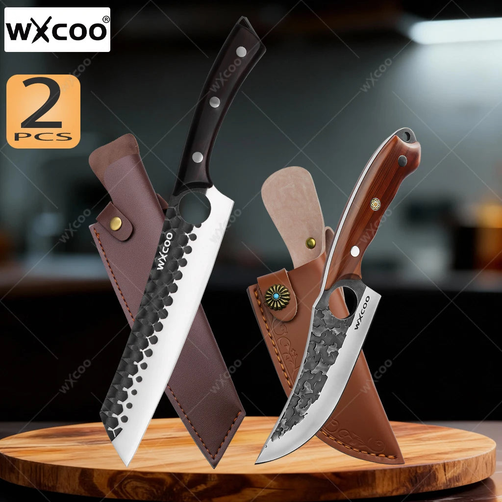 WXCOO Forged Chef's Knife Set – 5Cr15MOV Stainless Steel Kitchen Knife Set Axl 2PCS B