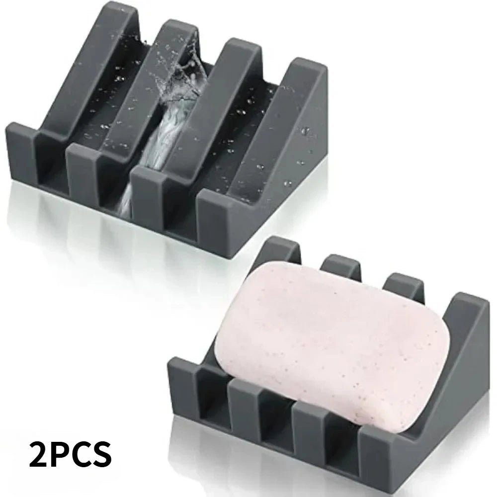KEMORELA 2-Pack Silicone Self-Draining Soap Dish Tray Set Soap Dish Tray Axl 2PCS Gray