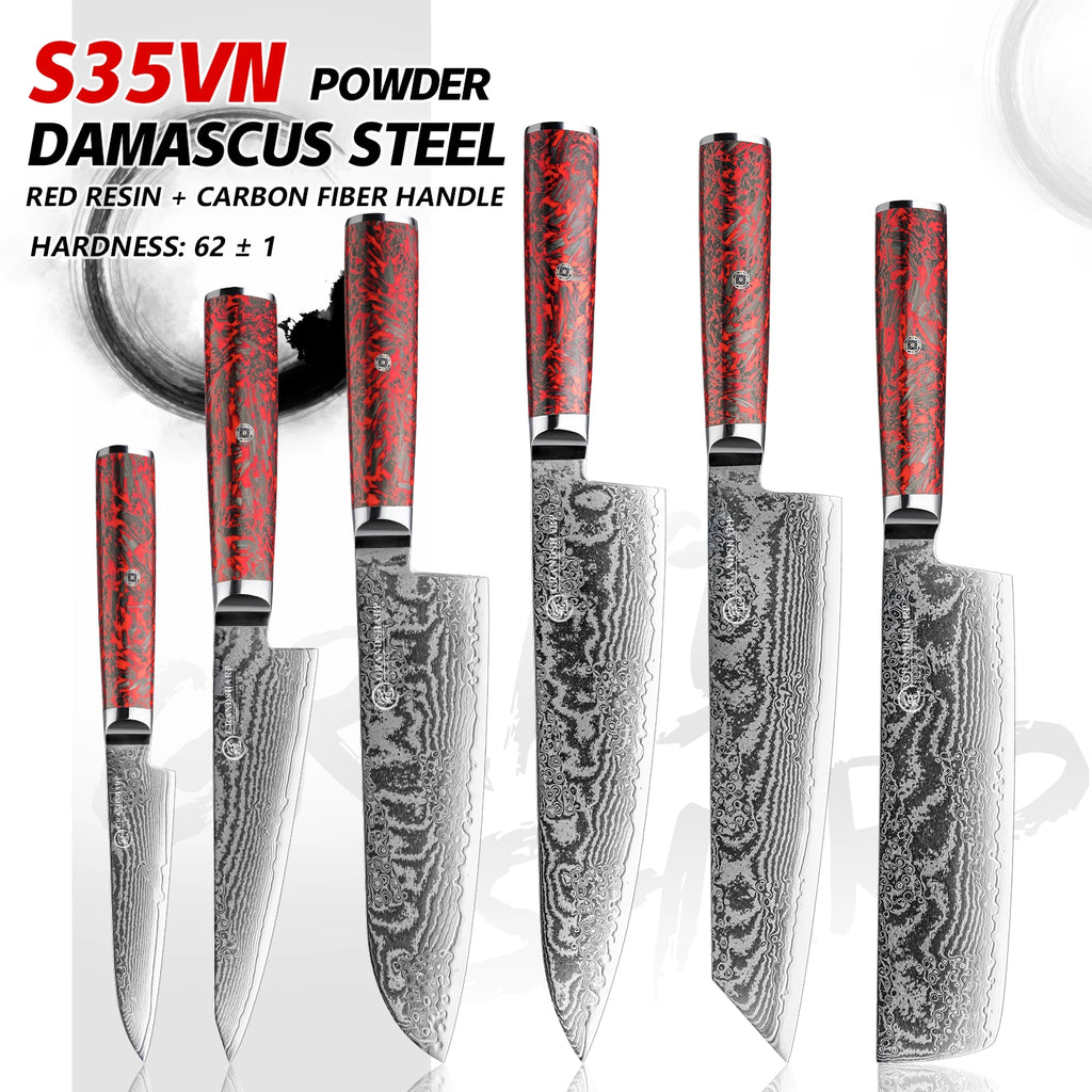 Grandsharp Damascus Steel Kitchen Knife Set – Chef, Nakiri & More Damascus Kitchen Knife Set Axl