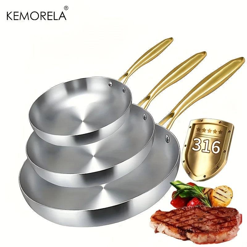 KEMORELA 3-Piece Non-Stick Stainless Steel Frying Pan Set Frying Pan Set Axl