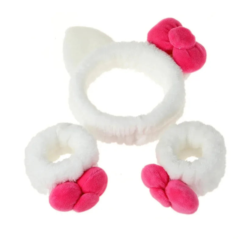 White Pink Plush Cat Ear Headband & Scrunchies Set Hair Accessory Set Axl
