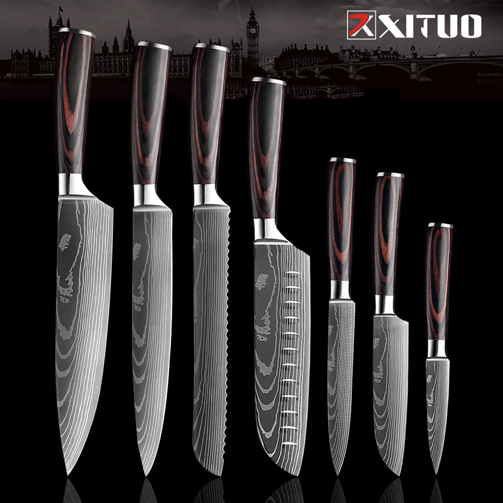 XITUO Damascus Chef Knife Set 1–10 Pcs | Ultra-Sharp Kitchen Knives Chef Knife Set Axl 7 PCS Knife