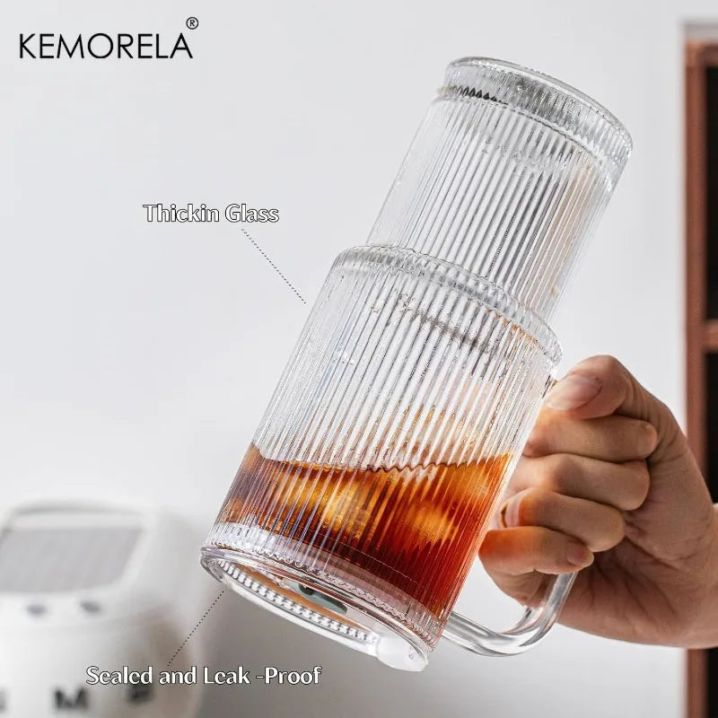 760ml Ribbed Glass Tumbler with Lid & Straw | KEMORELA Set Glass Tumbler Set Axl