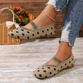 Women's Polka Dot Mary Jane Flats – Casual Woven Slip-On Mary Jane Flats Axl dark khaki 39