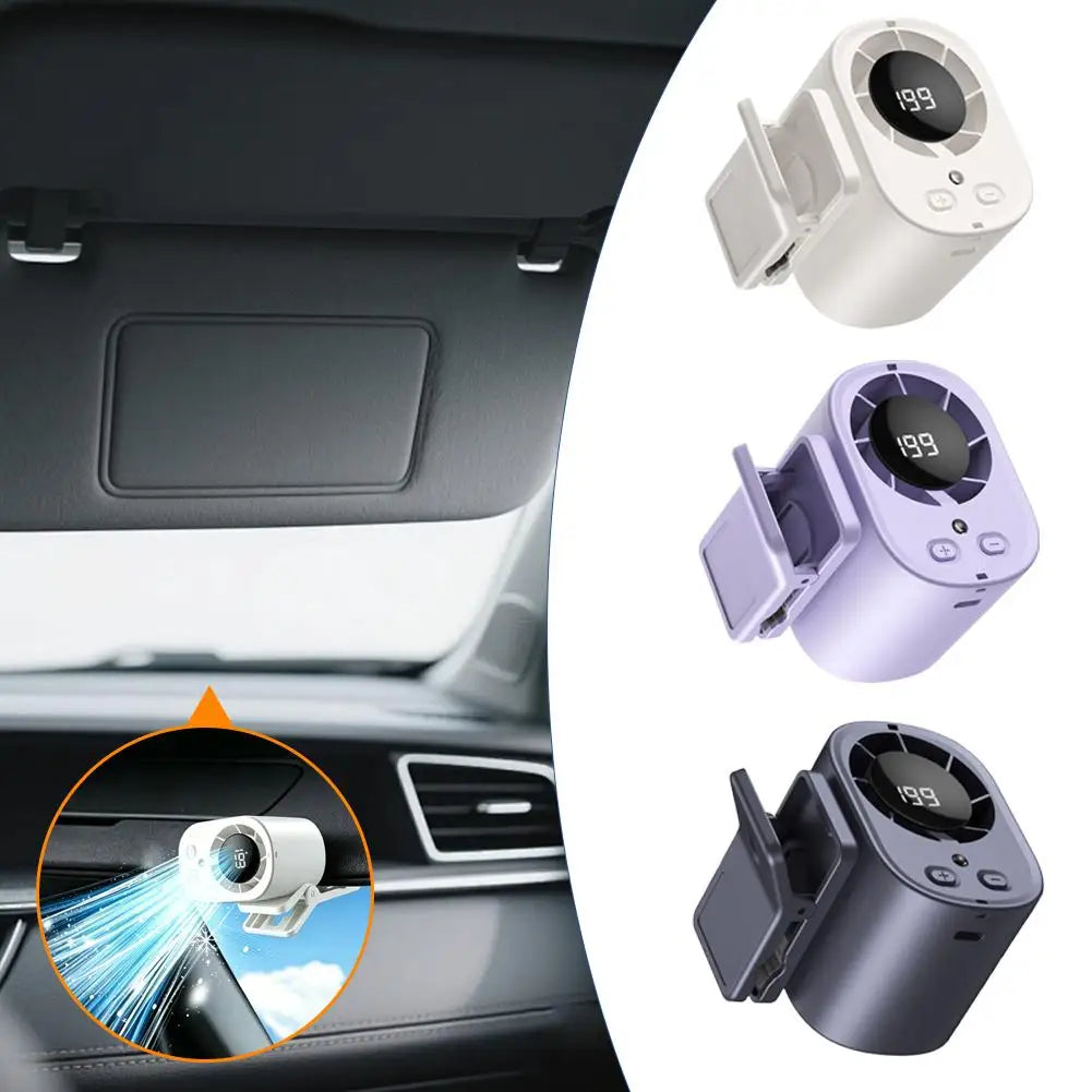 Clip-On Car Fan LED Display | USB-C Rechargeable Cooling Fan Clip-On Portable Fan Axl