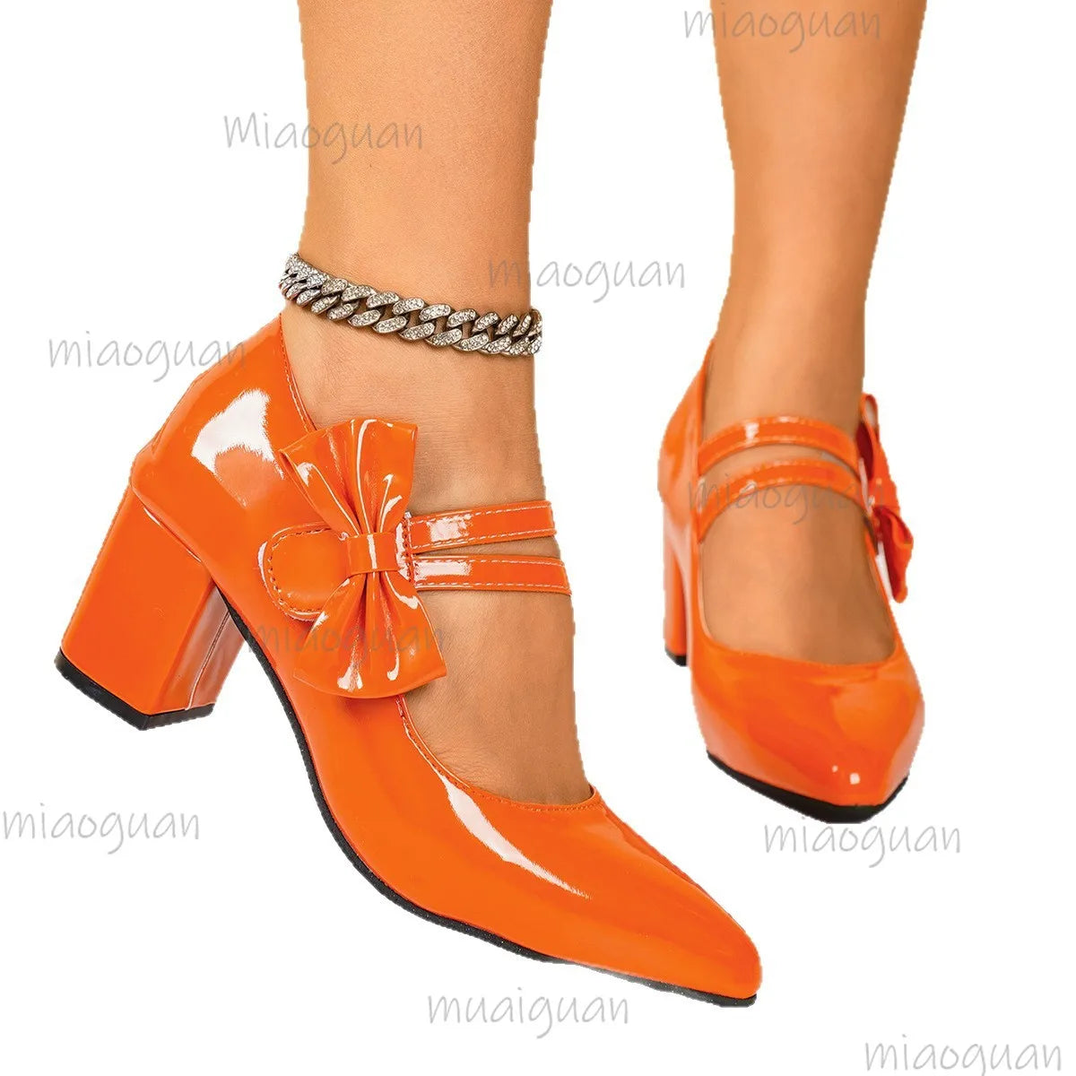 Bow Mary Jane Chunky Heel Pumps | Women's Office Loafers Mary Jane Pumps Axl