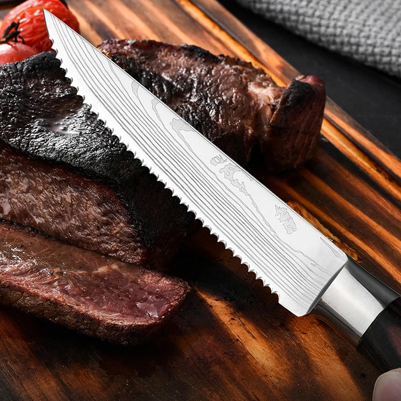 Stainless Steel Serrated Steak Knife with Plastic Handle Serrated Steak Knife Axl