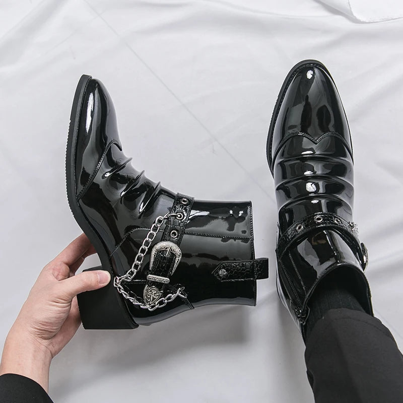 Men's Metal Chain Chelsea Ankle Boots – Rock Fashion Slip-On Chelsea Ankle Boots Axl