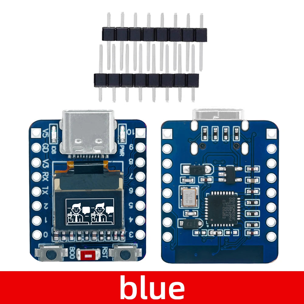 Mini ESP32-C3 Dev Board – Wi-Fi, Bluetooth & OLED Display Microcontroller Dev Board Axl Blue