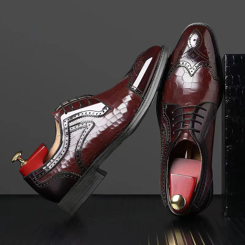 YBQJOO Men's Pointed Toe Brogue Oxford Dress Shoes Men's Dress Shoes Axl Burgundy 40