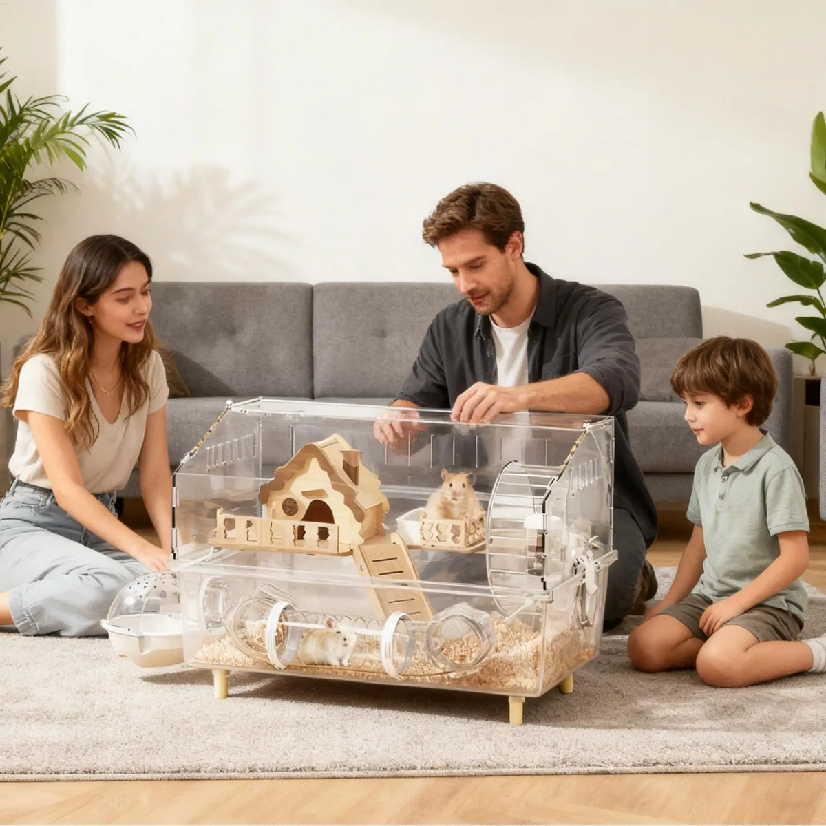 2-Layer Clear Acrylic Hamster Cage with Accessories Small Animal Cage Axl