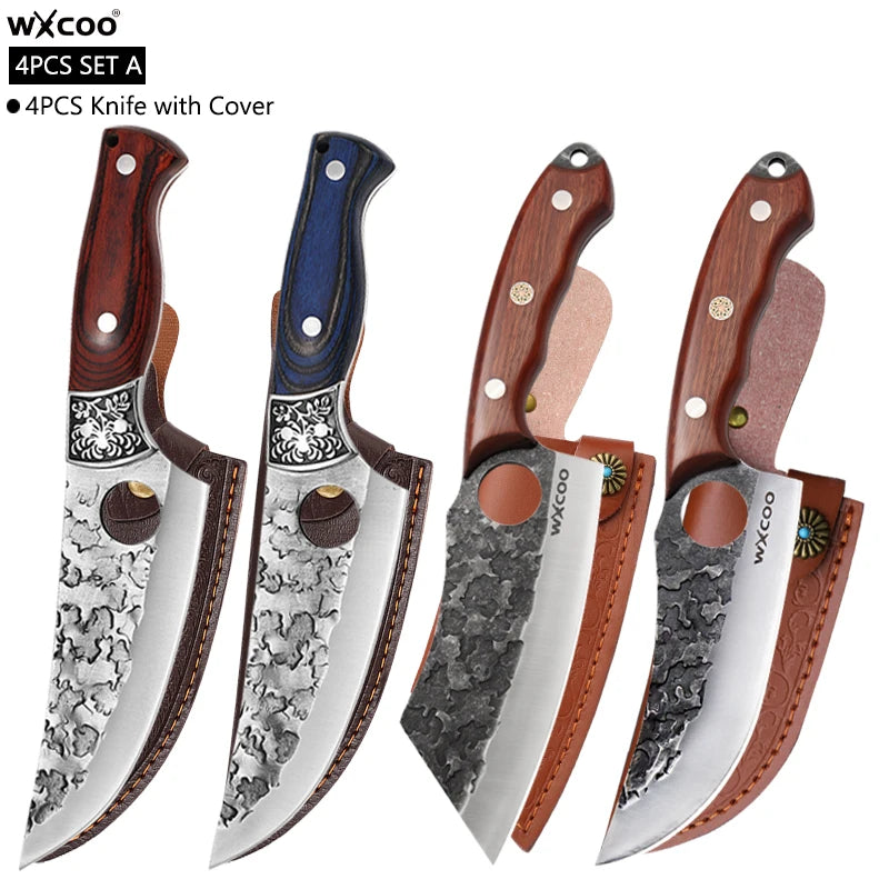 WXCOO Forged Boning Knife – Stainless Steel Butcher Knife Boning Knife Axl 4PCS SET A