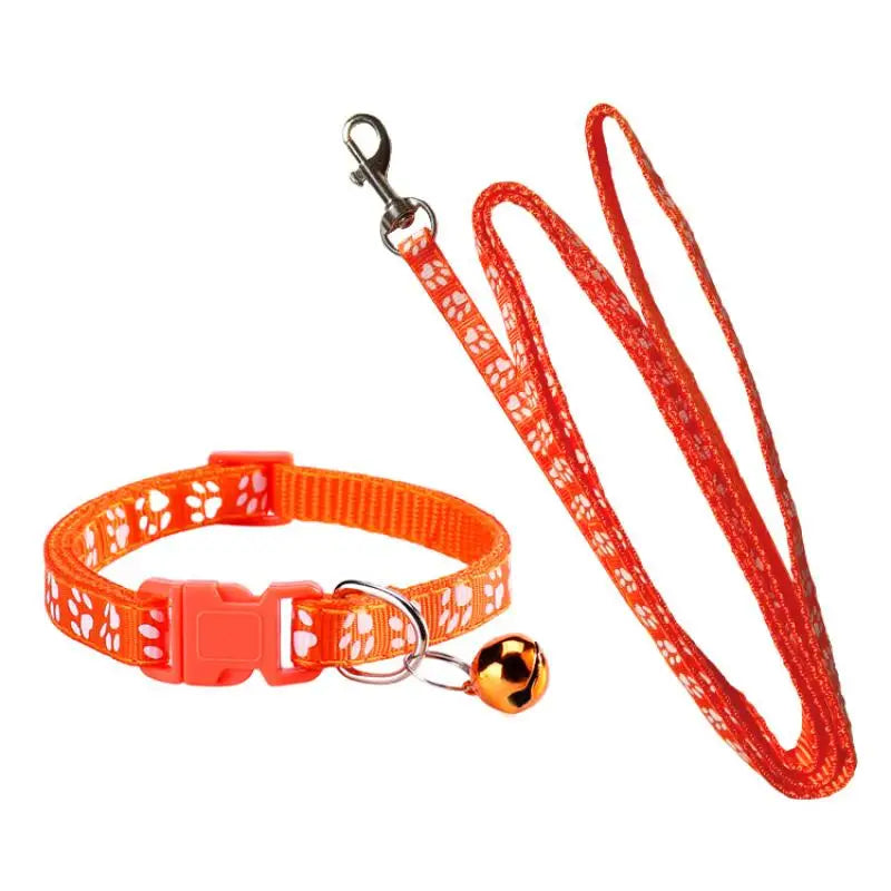 Dog Paw Print Leash & Adjustable Collar Set | Puppy Walking Lead Dog Leash & Collar Set Axl A7