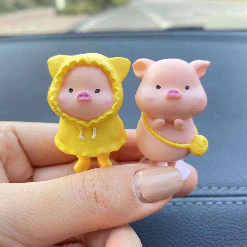 6-Piece Mini Flocked Piggy Car Dashboard Ornament Figures Decorative Figurines Axl