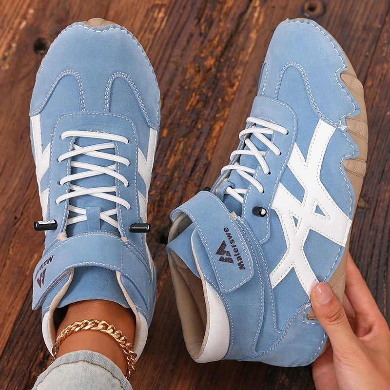 AZGB Women's Retro Leather Flat Sneakers | British Style Women's Flat Sneakers Axl 36 SKY BLUE