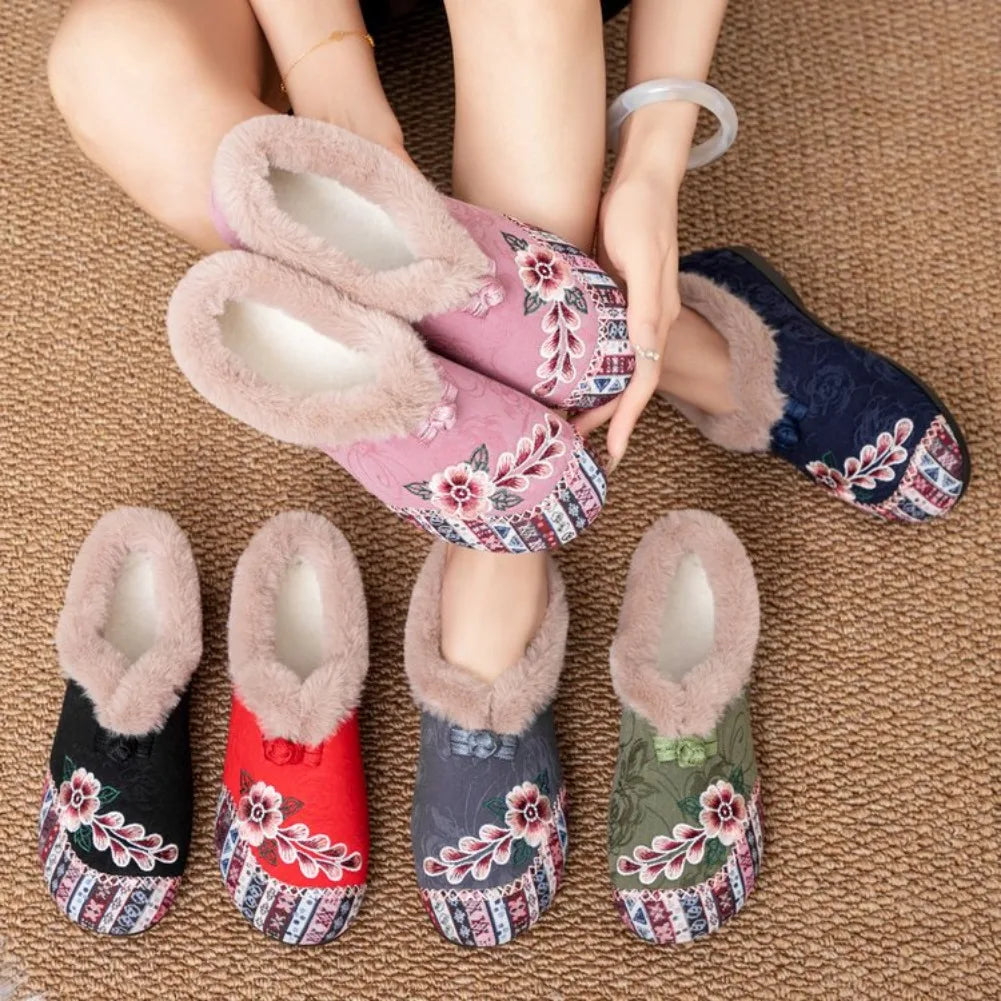 Women's Embroidered Snow Boots – Warm Flannel Ankle Boots Embroidered Snow Boots Axl