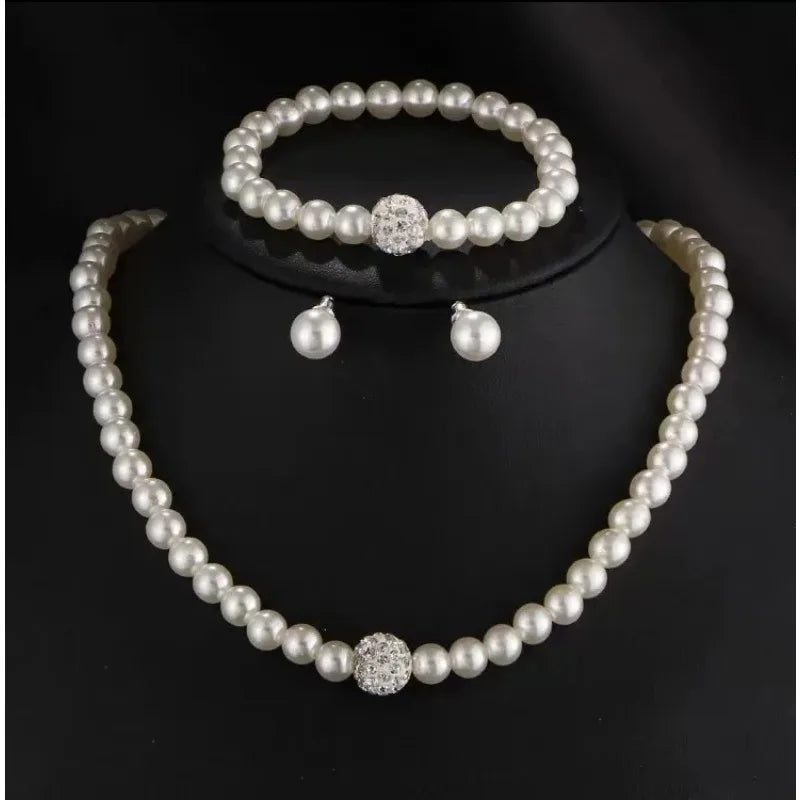3-Piece Imitation Pearl Bridal Jewelry Set – Necklace, Bracelet & Studs Bridal Jewelry Set Axl